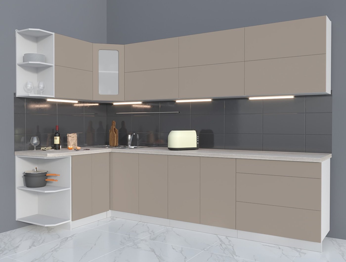 

Готовая кухня Интерлиния Мила Матте 1.5x3.0 А левая (луна/луна/травертин серый)