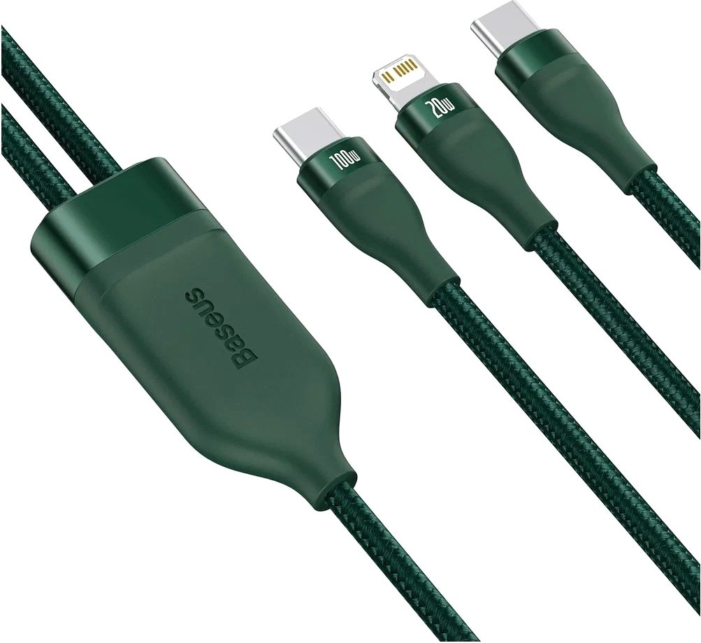 

Кабель Baseus CA1T2-F06 USB Type-C - USB Type-C - Lightning (1.2 м, зеленый)