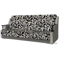 Диван Асмана Анна с деревянными подлокотниками (рогожка листок черный/рогожка серый)