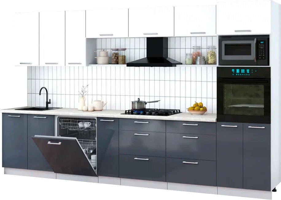 

Готовая кухня Интерлиния Мила Gloss 3.5-ПМ1-2 (асфальт глянец/белый/опал светлый)