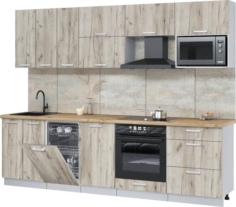 

Готовая кухня Интерлиния Мила Лайт 2.7-ПМ4 (дуб серый/дуб серый/дуб бунратти)