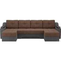 П-образный диван Лига диванов Сенатор 28928 (рогожка, коричневый/серый)