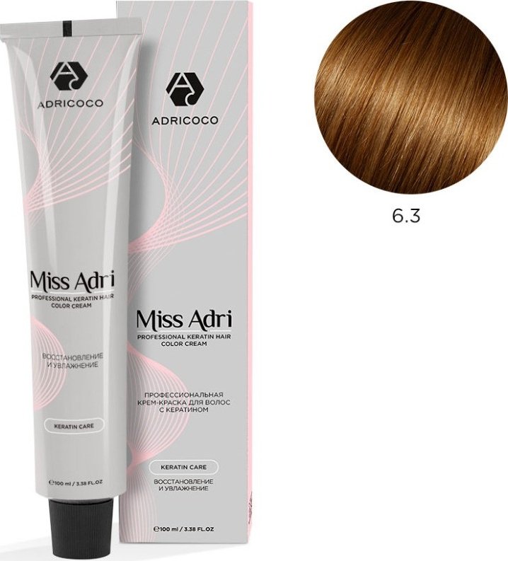 

Крем-краска Adricoco Miss Adri 6.3 (100мл, темный блонд золотистый)