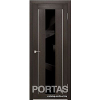 Межкомнатная дверь Portas S25 90x200 (орех шоколад, стекло lacobel черный лак)