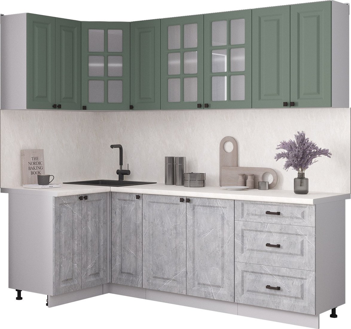 

Готовая кухня Интерлиния Мила Деко 1.2x2.3 (керамика/мята/опал светлый)