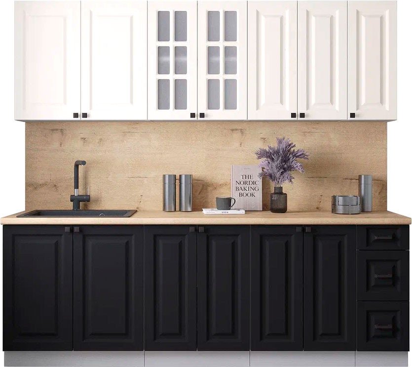 

Готовая кухня Интерлиния Мила Деко 2.3А (черный/белый/дуб бунратти)