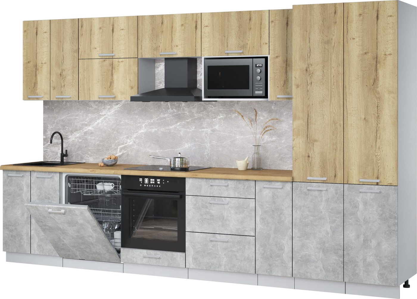 

Готовая кухня Интерлиния Мила Лайт 3.5-ПМ2 (дуб золотой/бетон/дуб бунратти)