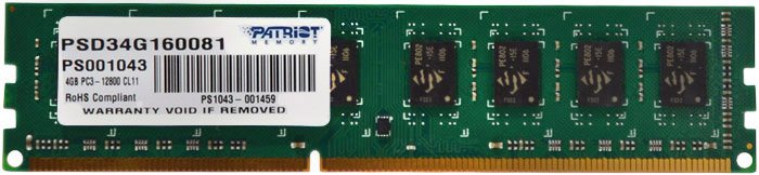 

Оперативная память Patriot Signature 4GB DDR3 PC3-12800 (PSD34G160081)