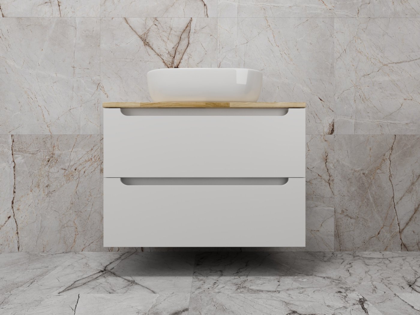 

Symbolite Тумба под умывальник Бали 80 2 ящика со столешницей (подвесная, белый софт)