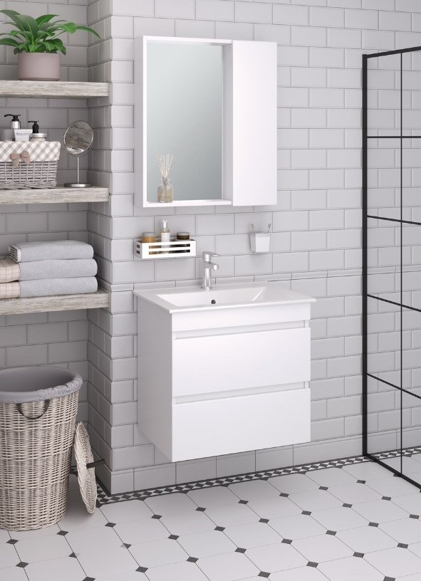 

Runo Тумба с умывальником Манхэттен 65 + Оскар 65 (подвесная, белый)