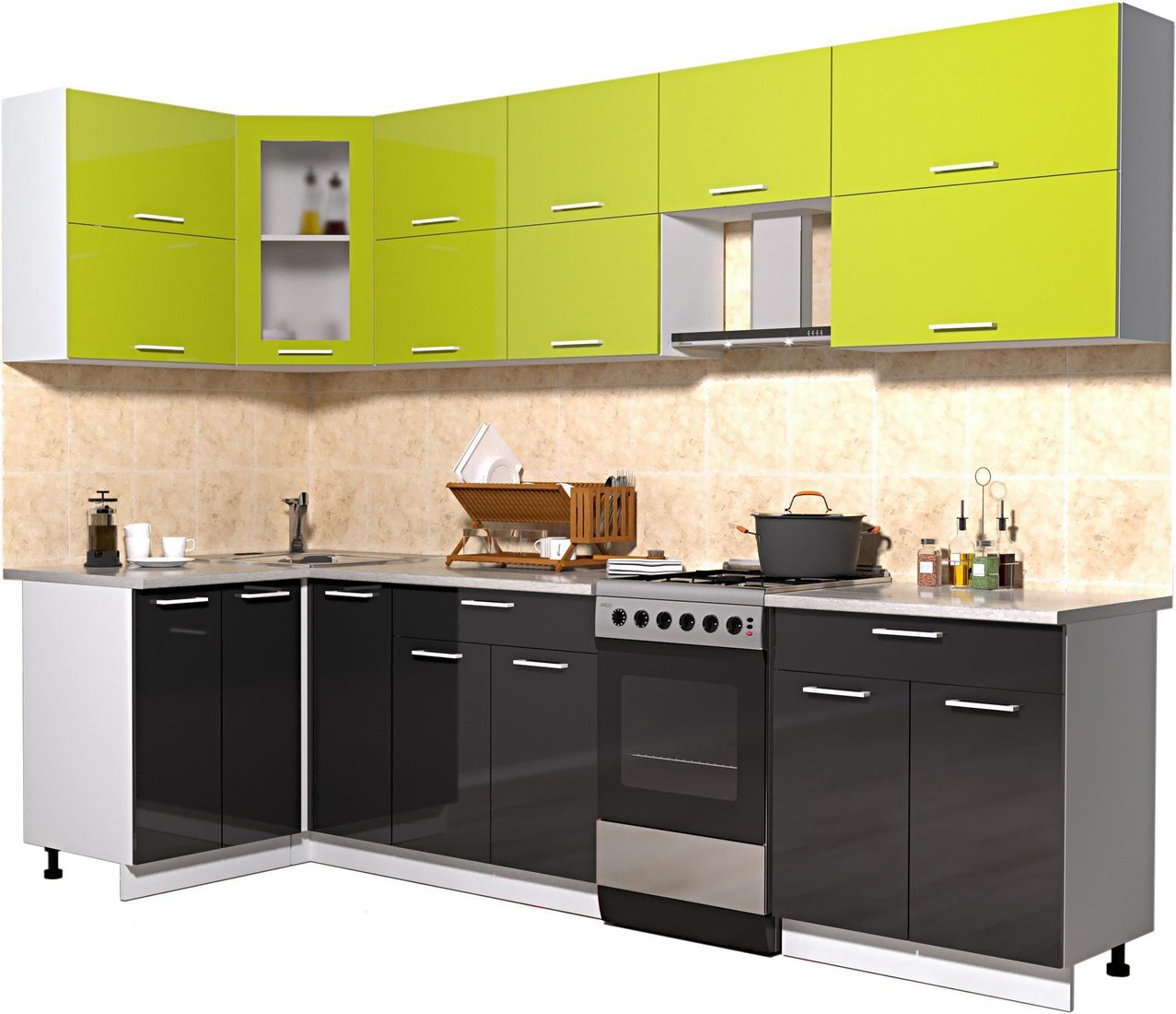 

Готовая кухня Интерлиния Мила Gloss 50-12x28 (яблоко/черный глянец)