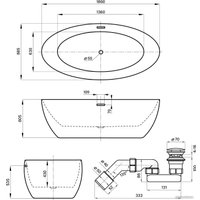 Ванна Wellsee Grand Prix 186x88,5 235601001 (отдельностоящая ванна белый глянец, экран, ножки, сифон-автомат хром)