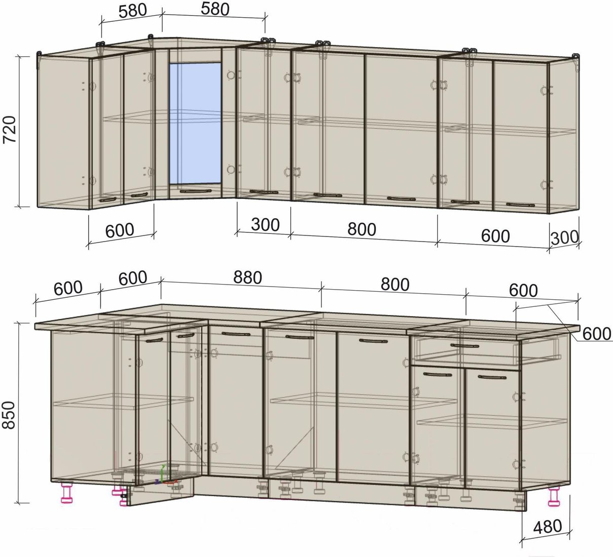 

Готовая кухня Интерлиния Мила 12x23 (антрацит/серебро)