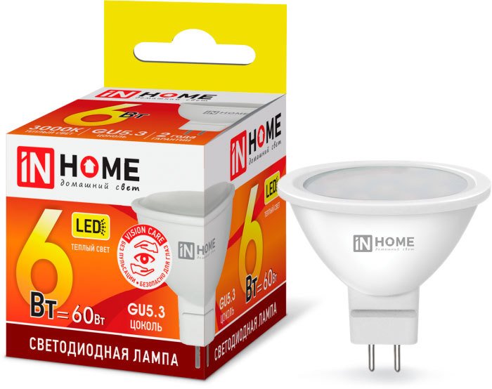 

Светодиодная лампочка In Home LED-JCDR-VC 6Вт 230В GU5.3 3000К 530Лм 4690612020365