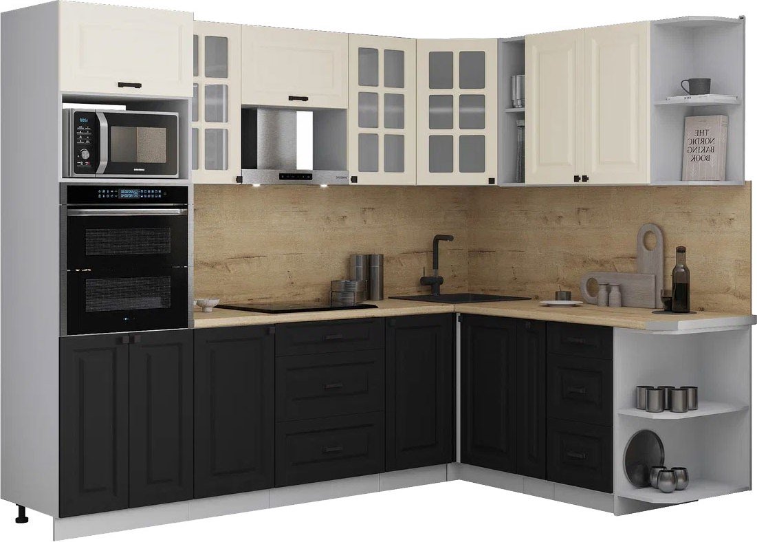

Готовая кухня Интерлиния Мила Деко 1.88x2.6 PR (черный/белый/дуб бунратти)