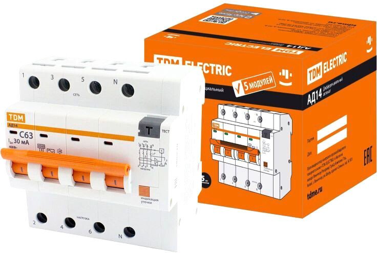 

Дифференциальный автомат TDM Electric АД14 4P C40 30мА 4.5кА тип АС 5 мод SQ0204-0139