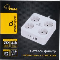 Сетевой фильтр Cablexpert PLT-4-C2U2-W-3