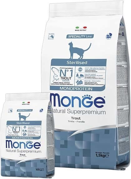 

Сухой корм для кошек Monge Superpremium Monoprotein Sterilised Trout 10 кг