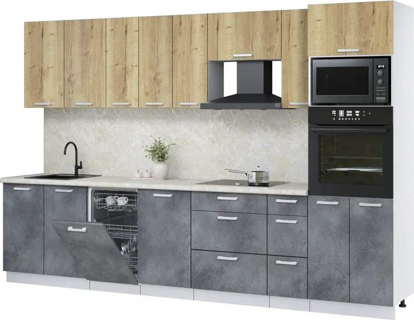 

Готовая кухня Интерлиния Мила Лайт 3.2-ПМ3 (дуб золотой/бетон портленд/опал светлый)