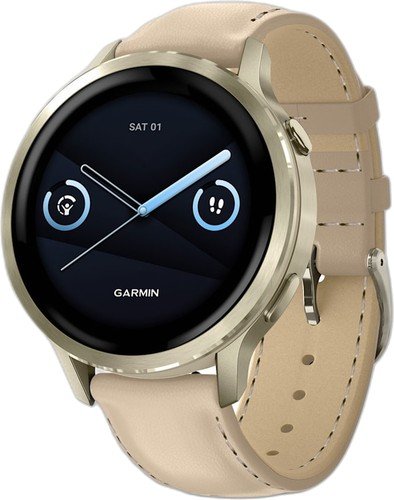 Умные часы Garmin Venu 4 41 мм (золотистый/песочный кожаный)