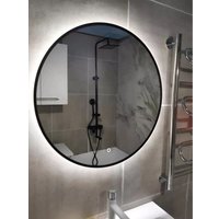 Зеркало с подсветкой  eMZe 80 LED.UV.80.80.CHE.AF.4K (черный с УФ-окантовкой и подсветкой)