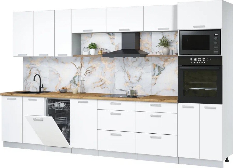 

Готовая кухня Интерлиния Мила Лайт 3.5-ПМ3 (белый платинум/белый платинум/дуб бунратти)