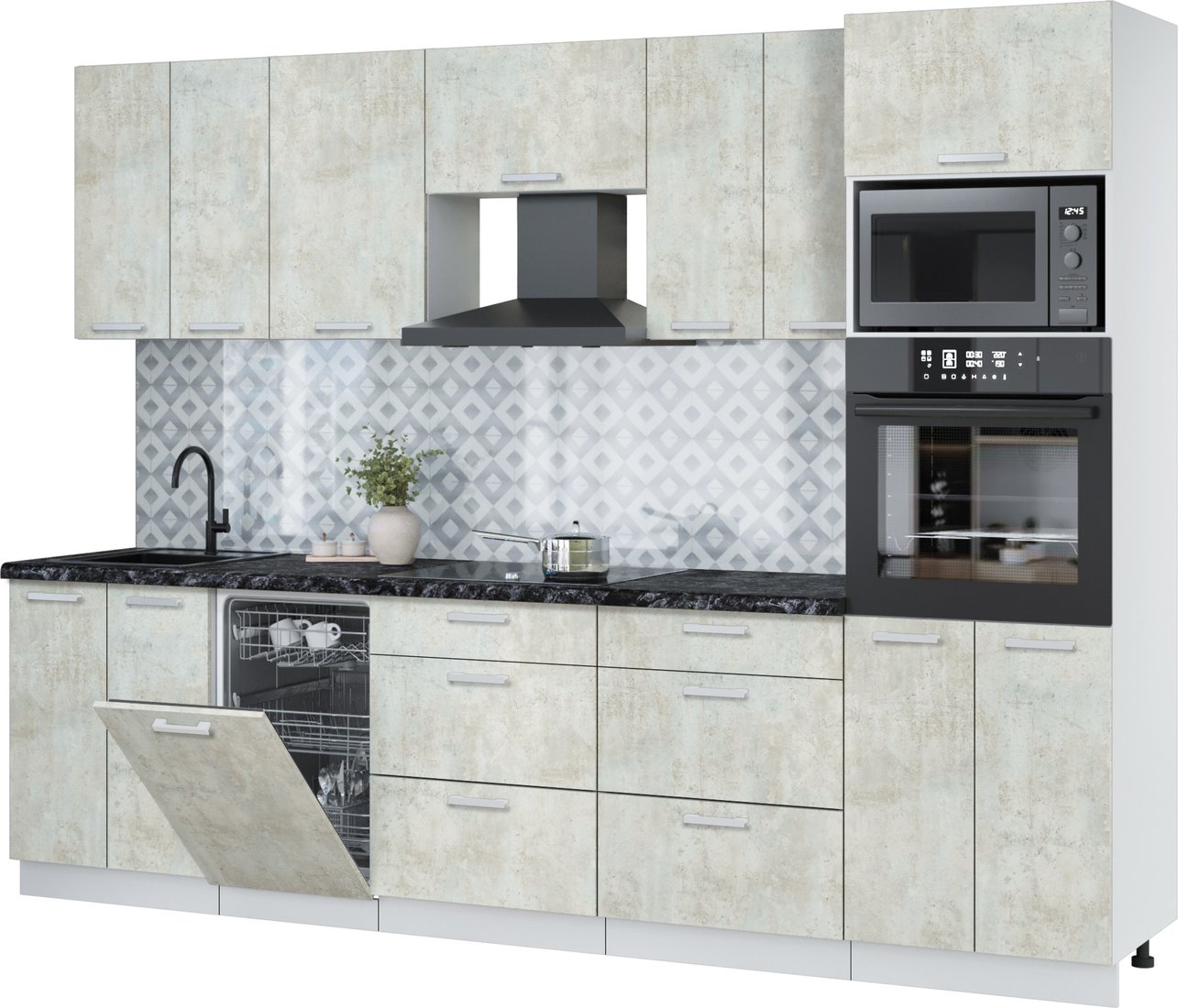 

Готовая кухня Интерлиния Мила Лайт 2.85-ПМ3 (бетон лайт/бетон лайт/кастилло темный)