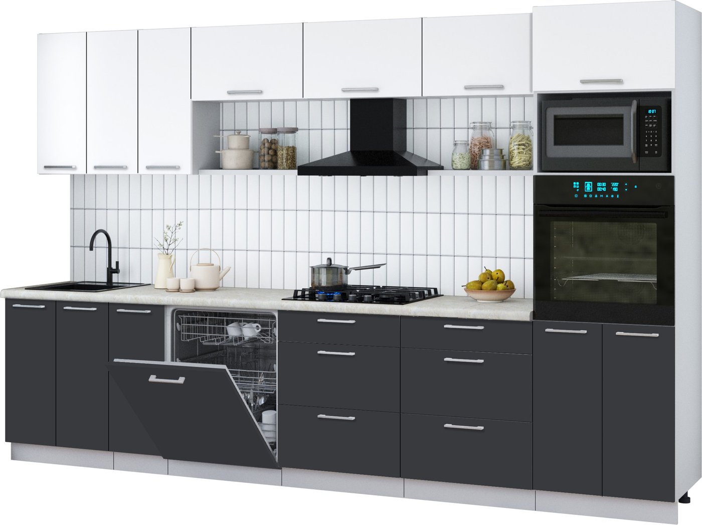 

Готовая кухня Интерлиния Мила Gloss 3.3-ПМ1-2 (пепел/белый/опал светлый)