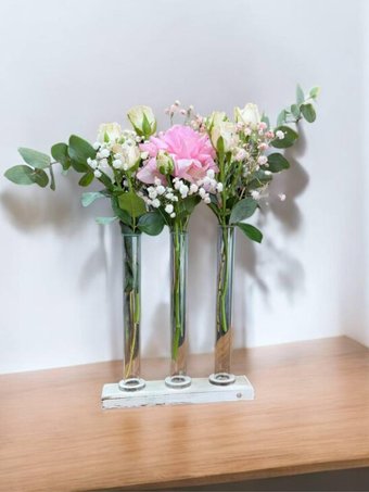 Подставка декоративная Florbox Деревянная для композиций на 3 колбы 18.5x4x2 см (белый/обжиг)