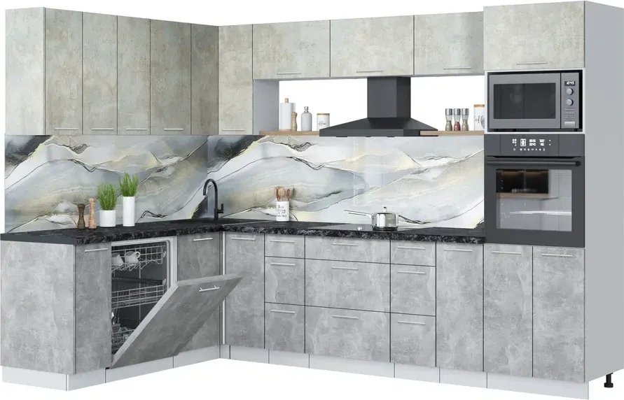 

Готовая кухня Интерлиния Мила Лайт 1.896х2.98-2 (бетон лайт/бетон/кастилло темный)