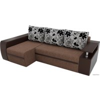 Угловой диван Лига диванов Майами 103034 (левый, рогожка/экокожа/флок, коричневый/цветы)