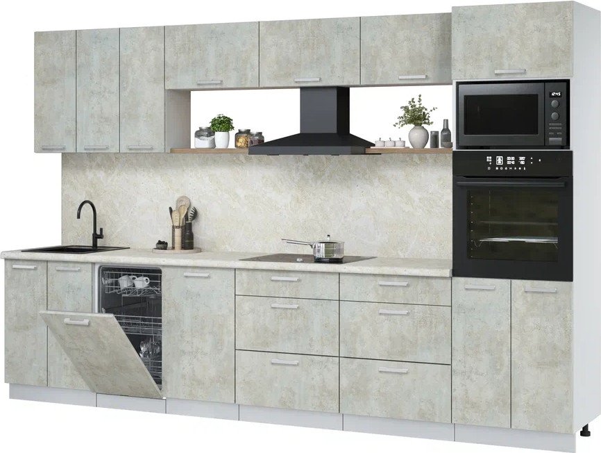 

Готовая кухня Интерлиния Мила Лайт 3.3-ПМ3 (бетон лайт/бетон лайт/опал светлый)