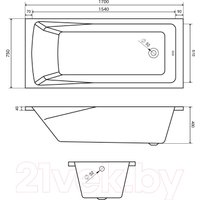 Ванна Lauter Aurora 170x75 21010075 (с ножками)