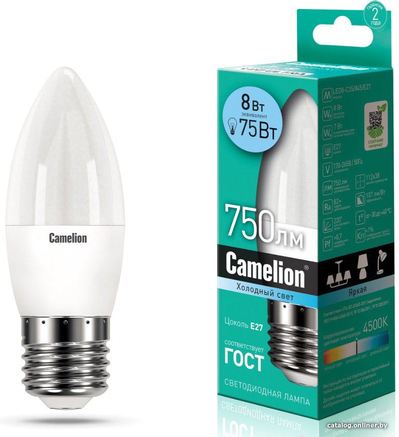 Светодиодная лампочка Camelion LED8-C35/845/E27