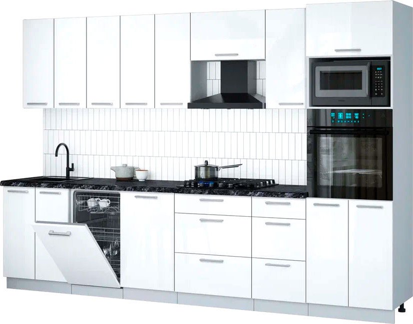 

Готовая кухня Интерлиния Мила Gloss 3.1-ПМ3 (белый глянец/белый глянец/кастилло темный)