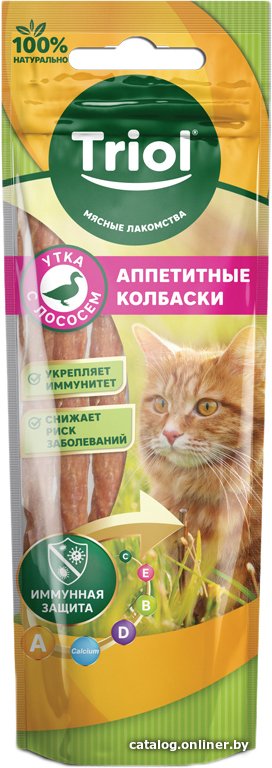 Лакомство для кошек Triol Аппетитные колбаски из утки с лососем (40 г)