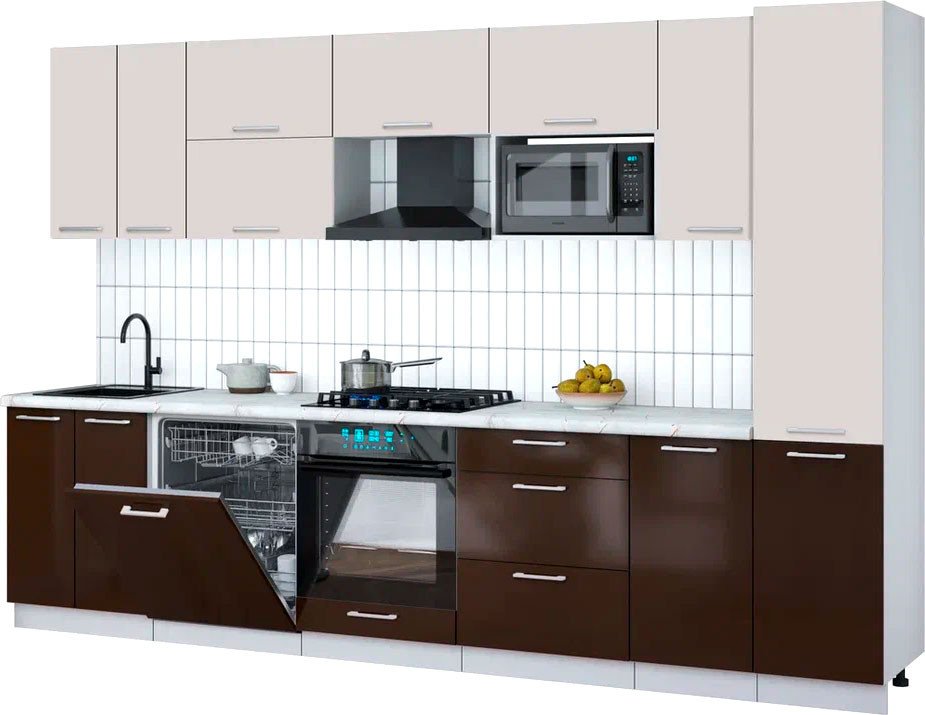 

Готовая кухня Интерлиния Мила Gloss 3.2-ПМ2 (шоколад глянец/кашемир/серый каспий)