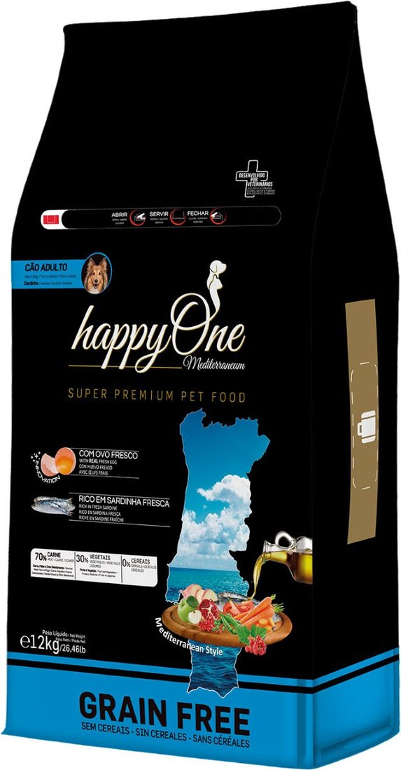 Сухой корм для собак HappyOne Mediterraneum беззерновой со свежим яйцом и свежей сардиной 12 кг