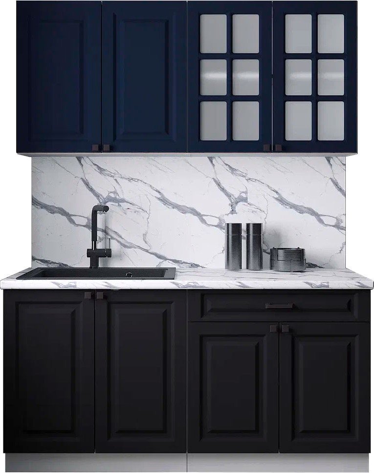 

Готовая кухня Интерлиния Мила Деко 1.6А (черный/индиго/белый гранит)