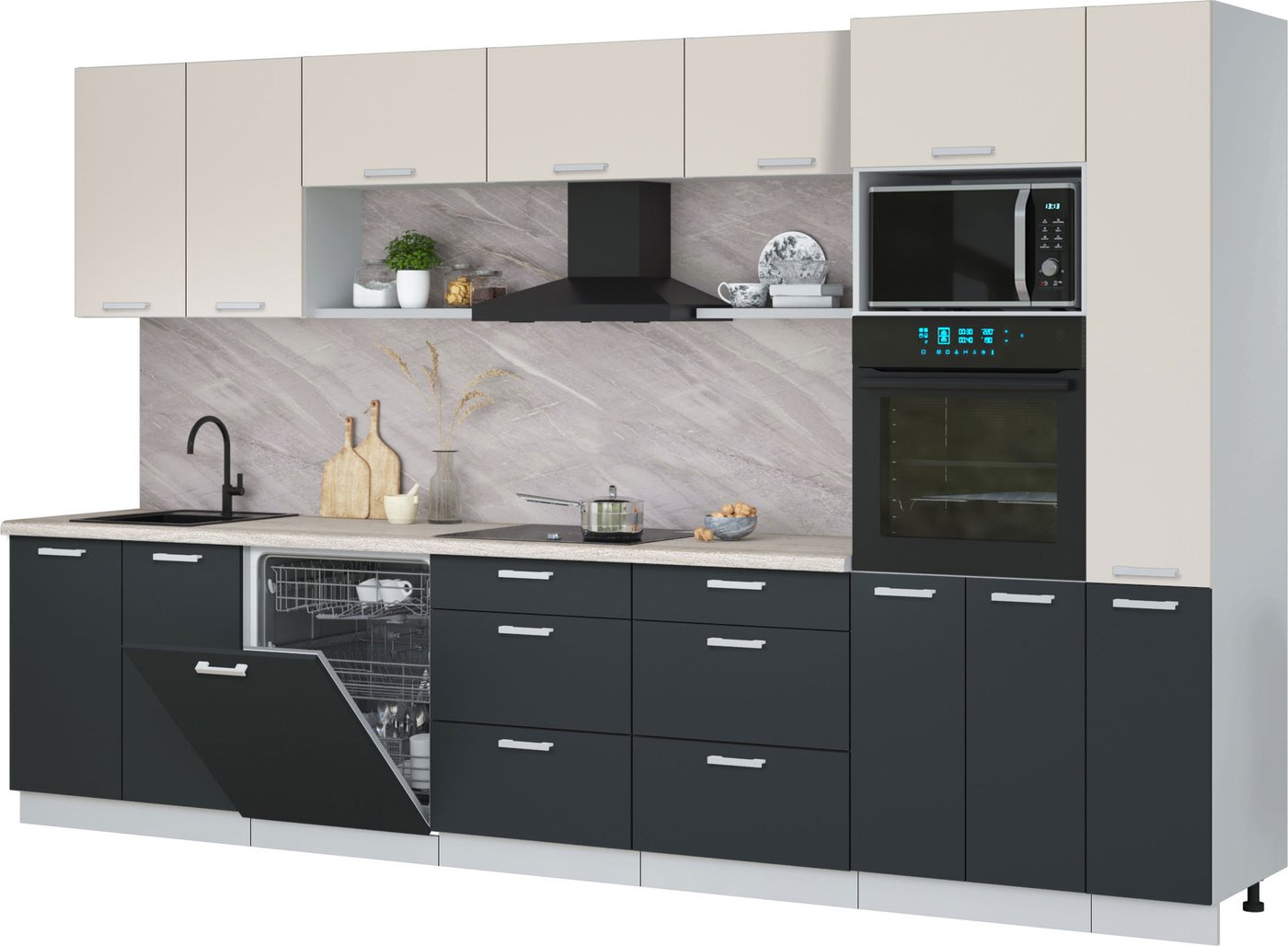 

Готовая кухня Интерлиния Мила Лайт 3.5-ПМ1 (персидский жемчуг/антрацит/травертин серый)