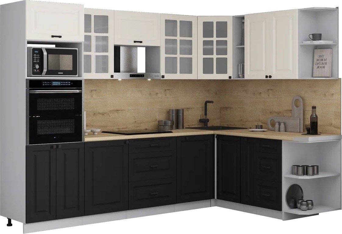 

Готовая кухня Интерлиния Мила Деко 1.88x2.8 PR (черный/белый/дуб бунратти)