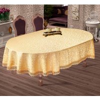 Скатерть DO&CO c гипюром 160x220 8525 (овал, золотой)