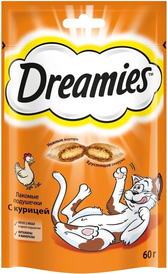 

Лакомство для кошек Dreamies лакомые подушечки с курицей 60 г