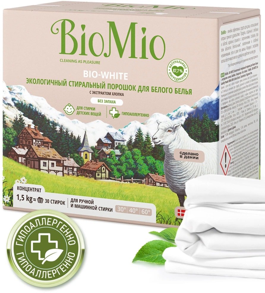 

Стиральный порошок BioMio BIO-White экологичн. для белого белья с экстрактом хлопка 1,5 кг