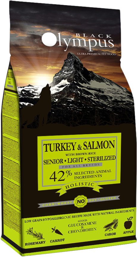 

Сухой корм для собак Black Olympus Senior Light Sterilised Turkey & Salmon (для всех пожилых стерилизованных пород с индейкой и лососем) 2 кг