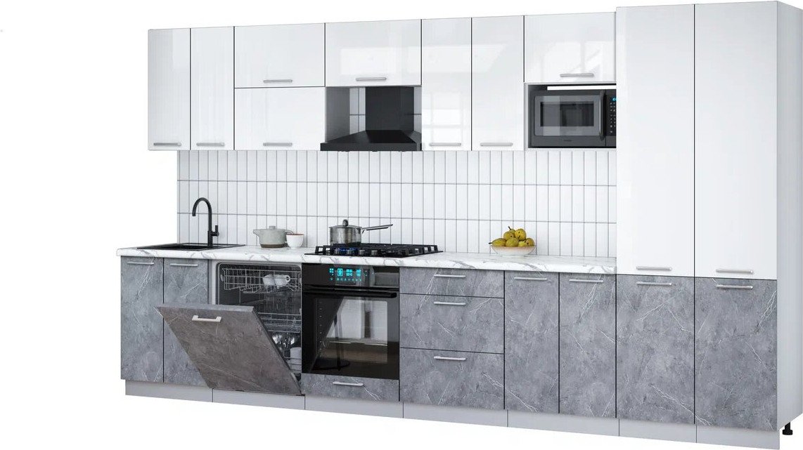 

Готовая кухня Интерлиния Мила Gloss 3.8-ПМ2 (керамика/белый глянец/белый гранит)