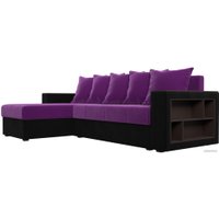 Угловой диван Лига диванов Дубай лайт левый (микровельвет фиолетовый/черный)