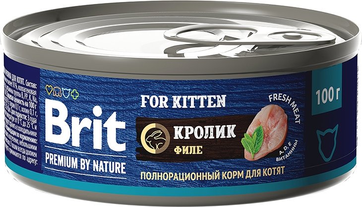 

Натуральный корм для кошек Brit Premium By Nature для котят с мясом кролика 100 г