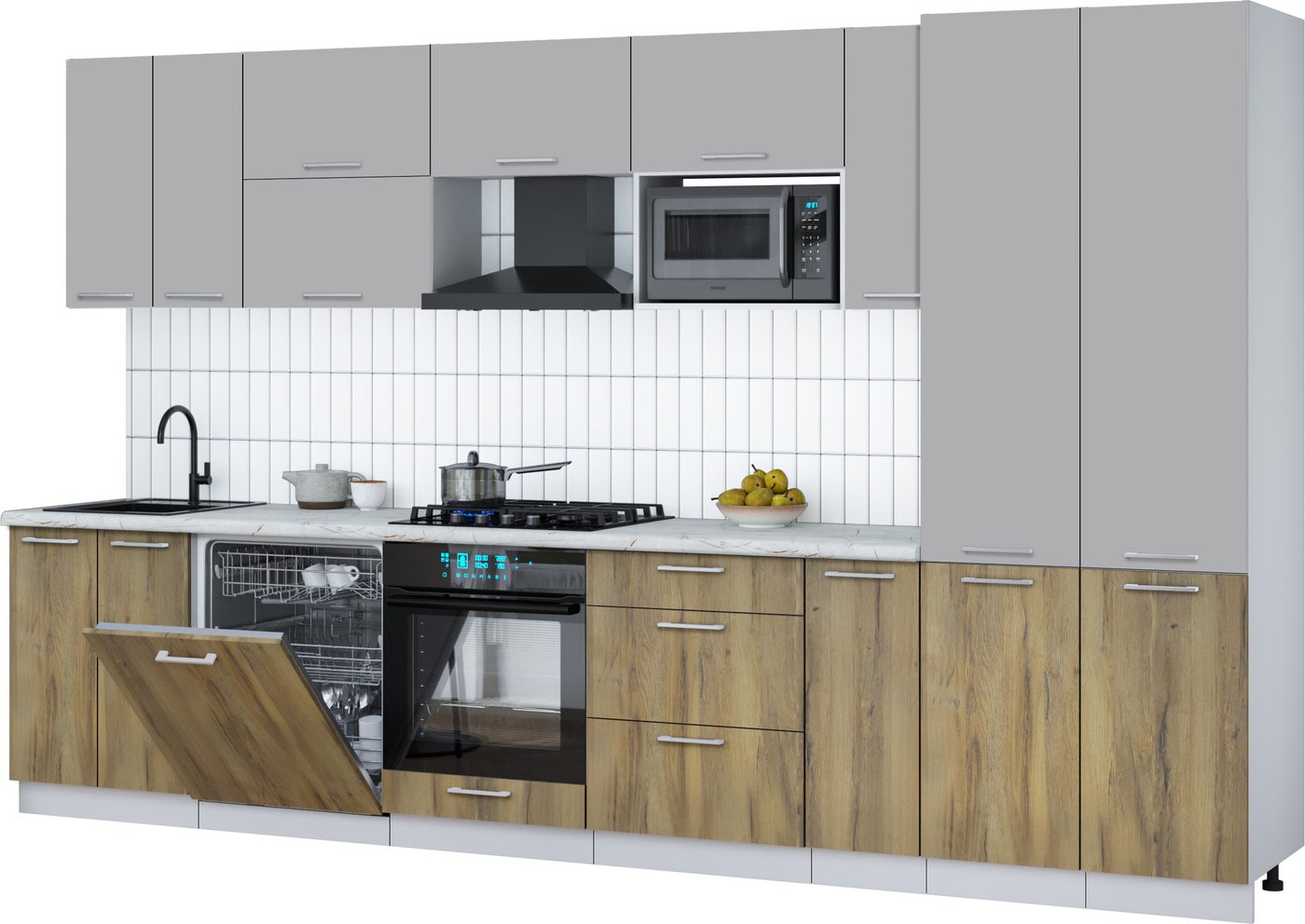 

Готовая кухня Интерлиния Мила Gloss 3.5-ПМ2 (дуб вотан/грей/серый каспий)